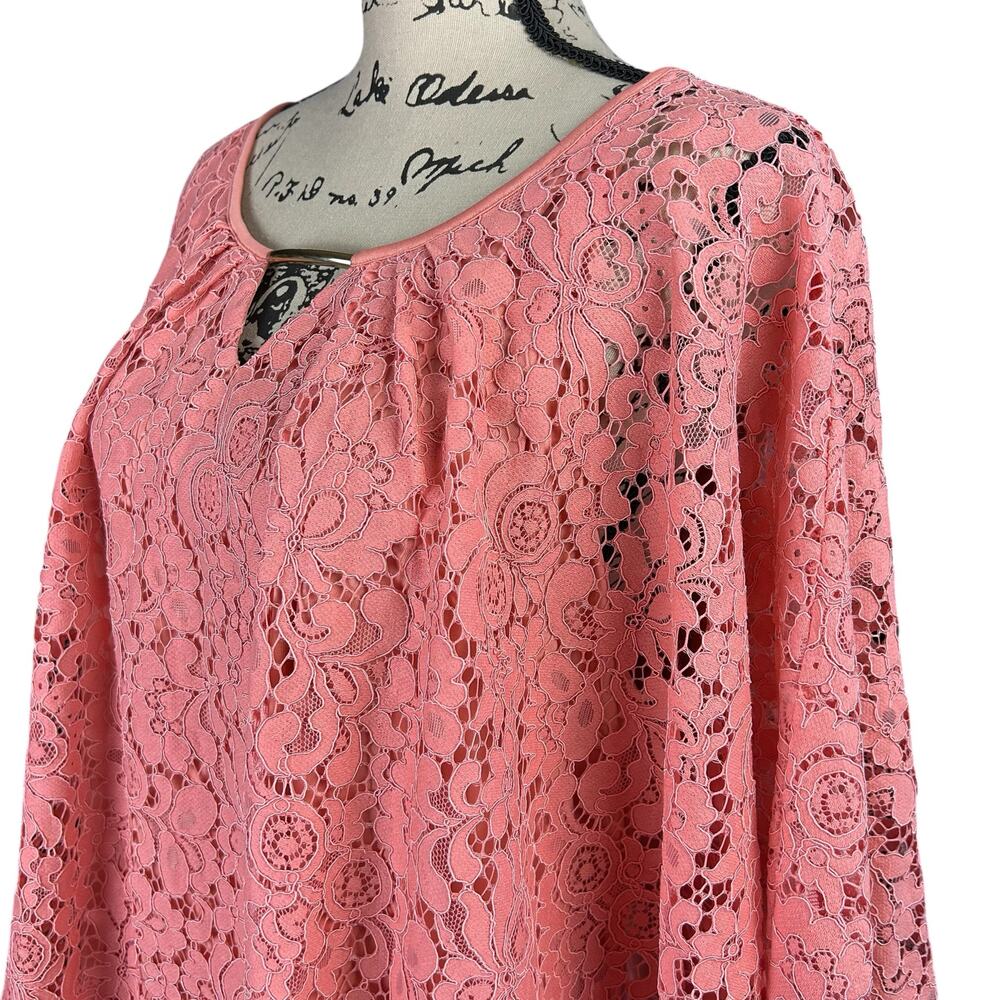 Simply Emma Lace Overlay Top Women Size 3X Salmon Pink Tank Lined Poncho Blouse - Picture 2 of 12